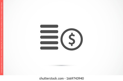 Cent vector icon. Prices for buying and selling. Prices and concert dollar. Coins stack vector illustration. Money stacked coins icon in flat style.