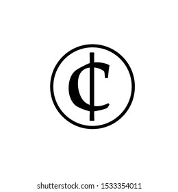 Cent vector icon. Style is flat black symbol, rounded angles, white background.