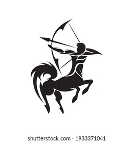 Centaur Archer Greek Mythology Creature Sagittarius Zodiac Sign Vector Logo Icon Illustration Half horse half man character shooting a bow. Horoscope astrology symbol line art silhouette tattoo design