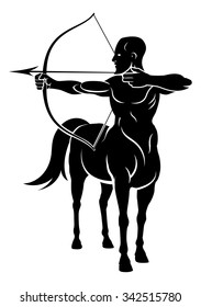 Centaur archer half horse half man character shooting a bow and arrows
