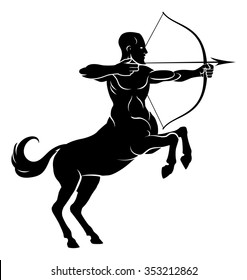 Centaur concept of mythical centaur archer half horse half man character aiming a bow and arrow