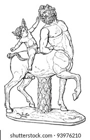 Centaur and Eros - greek - roman sculpture / vintage illustration from Meyers Konversations-Lexikon 1897