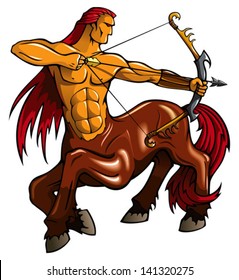 Centaur, fantasy creature, with bent bow, vector illustration