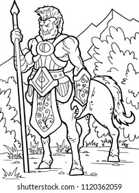 Centaur. Human warrior with horse body. Fantasy magic creatures collection. Hand drawn vector illustration. Engraved line art drawing, graphic mythical doodle.