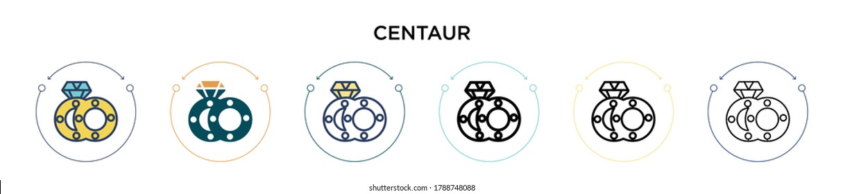 Centaur icon in filled, thin line, outline and stroke style. Vector illustration of two colored and black centaur vector icons designs can be used for mobile, ui, web