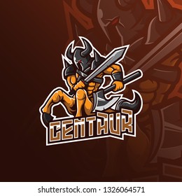 centaur knight vector mascot logo design with modern illustration concept style for badge, emblem and tshirt printing. angry centaur illustration with sword and axe.