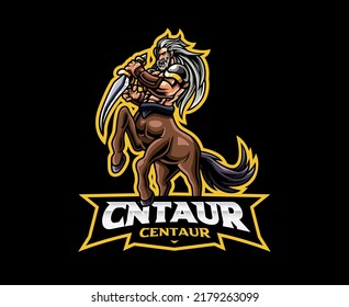 Centaur mascot logo design. Vector illustration centaur with sword weapon. Logo illustration for mascot or symbol and identity, emblem sports or e-sports gaming team