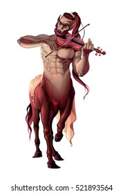 Centaur is playing the violin. Vector fantasy isolated character.