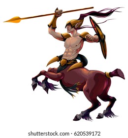 Centaur con lanza y armadura. Carácter aislado vectorial fantasmal