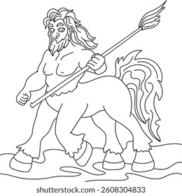 centaur with spear vector outline drawing cartoon style
