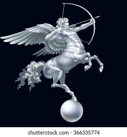 Centaur with white wings on a black background / Tinting paints - on a separate layer, color or blending mode can be changed