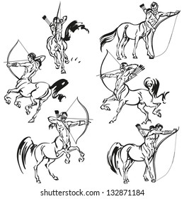 Centaurs Brush-drawing based vector illustrations of centaurs with bows