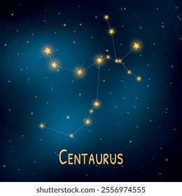 Centaurus constellation: night sky star map with glowing highlights and cosmic background.