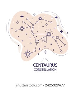 Centaurus constellation of stars on a white background. Mystical magical and esoteric boho design for fabric design, tarot, astrology, wrapping paper. Abstract decorative vector illustration.