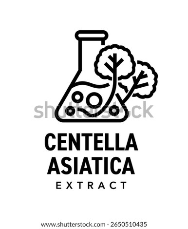 Centella asiatica extract emblem - Indian pennywort perennial plant used in cosmetology and traditional medicine. Logo in bold line