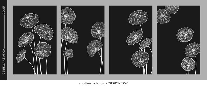 Centella asiatica leaves trendy notebook cover set. Gotu kola Asiatic pennywort herb design for planner, brochure, book catalog. Notepad with Asian plants. Decorative layout page print template poster