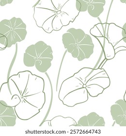 Centella asiatica rounded leaves on repeated background. Greenery medicinal plants vector on seamless pattern. Geranium, pennywort drawing. Green foliage texture for design package, textile, texture