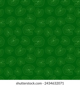 Centella asiatica seamless pattern vector illustration. Gotu kola repeated texture. Fresh green leaf for organic cosmetics, natural products, food, medicine design. Asian pennywort endless background.