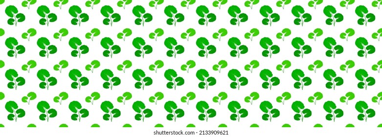 Centella asiatica seamless vector background. Gotu kola repeated texture. Fresh green leaf for organic cosmetics, natural products, food, textile design. Asian pennywort endless pattern.