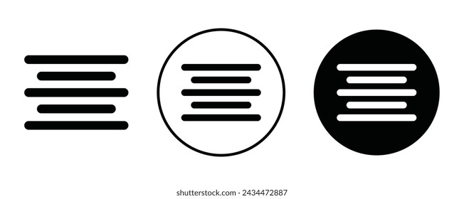 Center align outline icon collection or set. Center align Thin vector line art