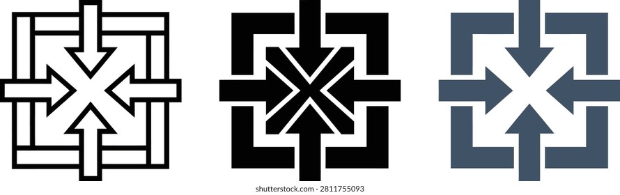 Center alignment directional arrows square icons with alignment direction navigation interface movement position centring geometry abstract minimalist indicator convergence collection