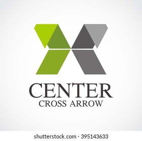 Center arrow of cross ribbon abstract vector and logo design or template connecting business icon of company identity symbol concept