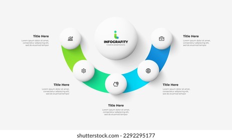 Centrar un gran círculo con 5 círculos alrededor. Plantilla de diseño infográfico. Visualización de datos empresariales