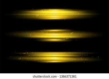 In the center of a bright flash. A multicolored glowing light explodes on a transparent background. Transparent shining stripes. Vector sparkles.