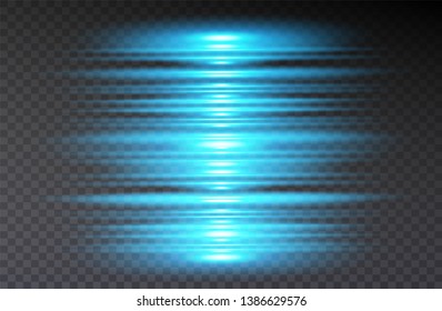 In the center of a bright flash. A multicolored glowing light explodes on a transparent background. Transparent shining stripes. Vector sparkles.