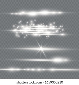 To center a bright flash. Transparent shining sun, bright flash. White glowing light explodes on a transparent background. Sparkling magical dust particles. Bright Star. Vector sparkles. 