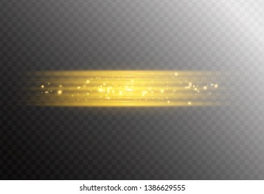 To center a bright flash. Yellow glowing light explodes on a transparent background. Sparkling magical dust particles. Bright Star. Transparent shining sun, bright flash. Vector sparkles.
