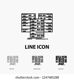 Center, centre, data, database, server Icon in Thin, Regular and Bold Line Style. Vector illustration