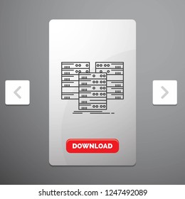 Center, centre, data, database, server Line Icon in Carousal Pagination Slider Design & Red Download Button