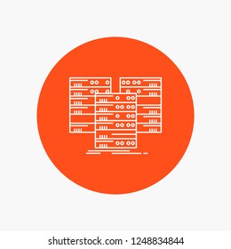 Center, centre, data, database, server White Line Icon in Circle background. vector icon illustration