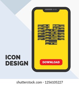 Center, centre, data, database, server Glyph Icon in Mobile for Download Page. Yellow Background