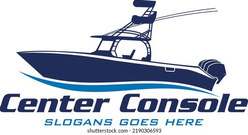 Center Console Boat logo. Unique and fresh Center console boat with Water splash in it. Great to use as your boat company logo. 
