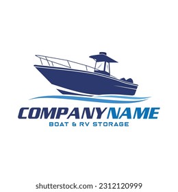 Center Console Boat logo. Unique and fresh Center console boat with Water splash in it. Great to use as your boat company logo