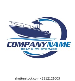 Center Console Boat logo. Unique and fresh Center console boat with Water splash in it. Great to use as your boat company logo