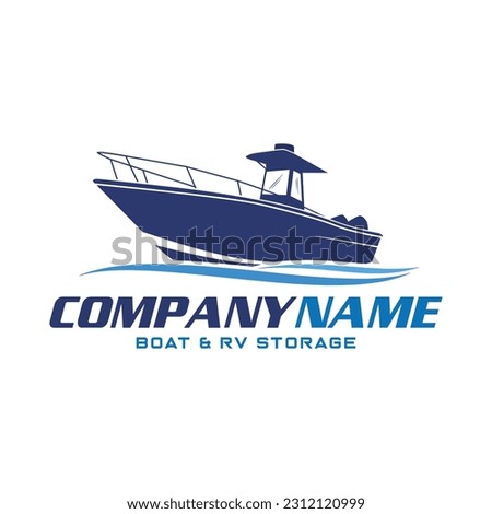 Center Console Boat logo. Unique and fresh Center console boat with Water splash in it. Great to use as your boat company logo