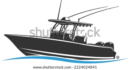 Center Console boat logo vector. Unique and fresh center console boat clipart. Great to use as your sportfishing boat logo. 