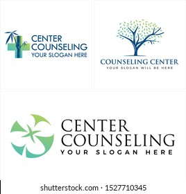 Center Counseling Logo With Medical Cross Bamboo Tree Branch Leaf And Flower Vector Suitable For Organic Herb Pharmaceutical Anxiety 