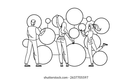 center data governance vector. government system, computer operator, screen control center data governance character. people black line pencil drawing illustration