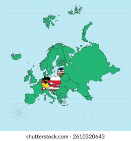 Center Europe continent Vector illustration of flag map	