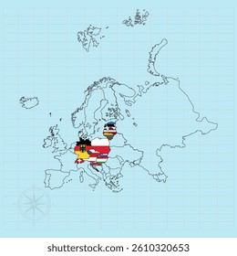 Center Europe continent Vector illustration of flag map	