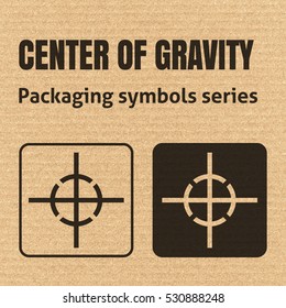 CENTER OF GRAVITY packaging symbol on a corrugated cardboard background. For use on cardboard boxes, packages and parcels. EPS10 vector illustration