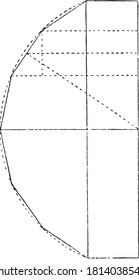 Center of gravity of a portion of a regular polygon, From the Dictionary of Word and Things, 1888.