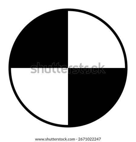 Center of gravity symbol vector icon. Black and white circle design for packaging, shipping, and handling safety labels.