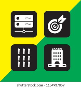 center icon. 4 center set with server, building, nine and target vector icons for web and mobile app