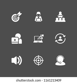 center icon. 9 center set with target, conference, shopping support online and headset vector icons for web and mobile app