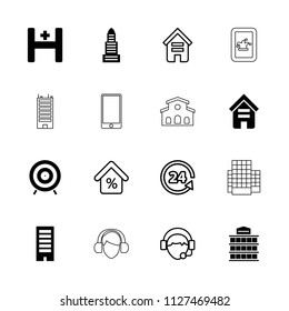 Center icon. collection of 16 center filled and outline icons such as building, 24 support, operator, mortgage, hospital, target. editable center icons for web and mobile.